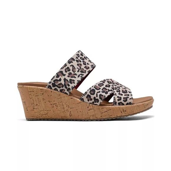 Skechers Women's Beverlee Wedge Sandals Women’s 9 Leopard Print Cork Y2K Retro - Picture 2 of 13